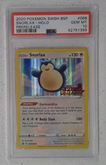 V0467: 2020: Snorlax: SWSH068: Prerelease: Holo Promo: PSA: 10: GEM MT: 62751399