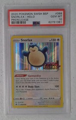 V0452: 2020: Snorlax: SWSH068: Prerelease: Holo Promo: PSA: 10: GEM MT: 62751381