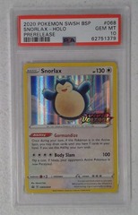 V0462: 2020: Snorlax: SWSH068: Prerelease: Holo Promo: PSA: 10: GEM MT: 62751379