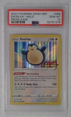 V0451: 2020: Snorlax: SWSH068: Prerelease: Holo Promo: PSA: 10: GEM MT: 62751378