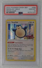 V0450: 2020: Snorlax: SWSH068: Prerelease: Holo Promo: PSA: 10: GEM MT: 62751370