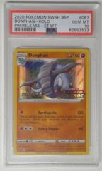 V0108: 2020 Donphan - SWSH067 - Holo Rare - Staff/Prerelease - PSA: 10: GEM MT: 62553533