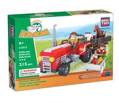BricTek - Happy Farm - Red Tractor with Trailer - Ages 6+